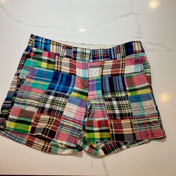 J. Crew - City Fit Madras Patchwork Plaid Shorts - Size 0 - Picture 1 of 2